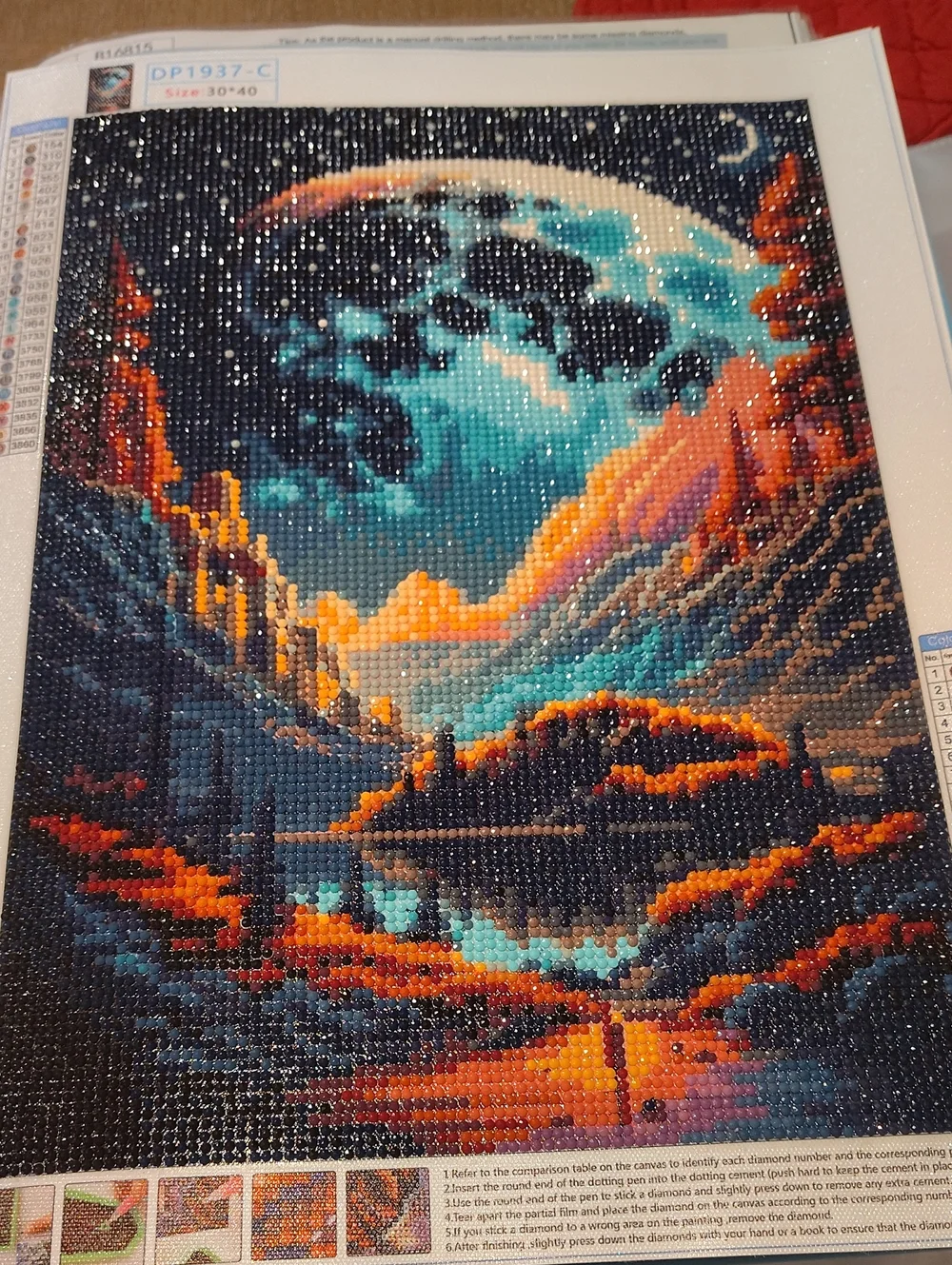 Moonlit Lake Landscape Wall Art - Teal & Orange